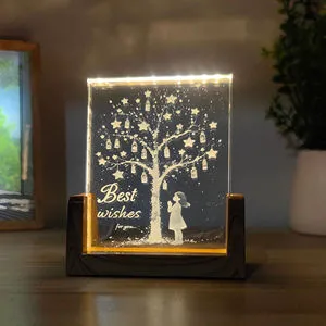 Popular Hot Sale Modern Crystal Carved Small Night Light with Warm White Light for Bedroom Desktop & Bedside Use