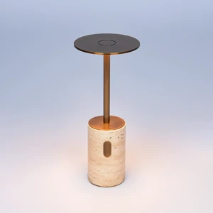 Rechargeable Cordless Natural Stone Metal Travertine Modern Touch Control Eco-Friendly LED Square Table Lamp Night Light