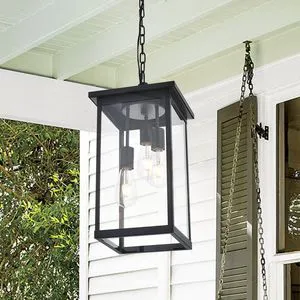 Black Anti-Rust Waterproof Outdoor Ceiling Light Front Porch Pendant Fixture Hanging Lantern Exterior Farmhouse Style Outdoor