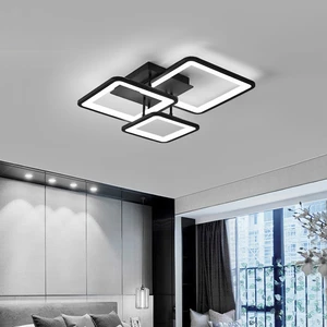High Quality Modern Fancy Light Black Panel Square Nordic Metal Indoor LED Ceiling Lamp Flush Mounted Dimmable CE Certificate