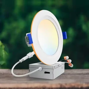 New Design IP44 Wet Location ES ETL Certification 6in 5cct LED Slim Panel Light with Night Light 12W+3w LED Downlight