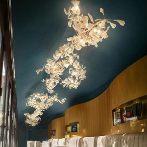 ANNO Luxury Hotel Ceiling Decor Light High Ceiling Ceramic Ginkgo Leaves Pendant Chandelier