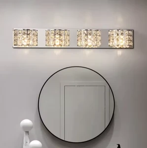 Hot Sale 3/4 Heads LED Modern Luxury Crystal 4 Lights Led Vanity Mirror Lamp with Round Bulb for Bathroom