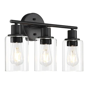 3 Light Vanity Light Fixture Black Finish clear Glass Shade Modern Bathroom Lamp Over Mirror Wall Light Bathroom Wall Lamps