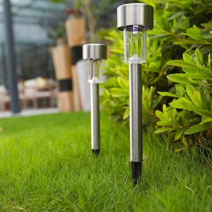 Modern Small Outdoor Garden LED Lawn Lamp with Stainless Steel Glass Waterproof Solar Light Sensor Ground Plug Lighting
