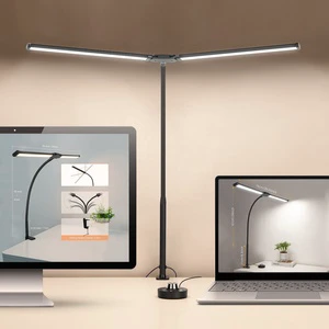 Modern Aluminum Clamp Double Lamp Head Adjustable Swing Arm Gooseneck Dimmable Eye Caring LED Desk Lamp