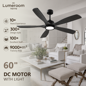 USA In Stock Black 60 Inch Solid Wood Ceiling Fan With Light Downrod Mount Quiet DC Motor Remote Control For Living Room Bedroom