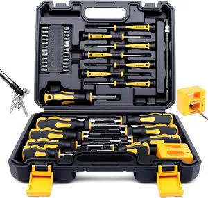 Professional Magnetic Chrome Finish 43-Piece Screwdriver Set with Case Includes Slotted Phillips Pozidriv Torx for Repair