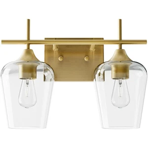 Bathroom Vanity Light 2-Light Bathroom Light Fixture Over Mirror With Clear Glass Modern Wall Sconce for Bathroom Brushed Gold