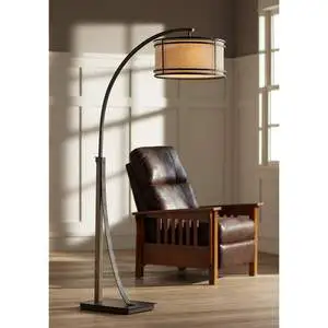 Gentry Modern Industrial 2-Light LED Floor Lamp Stainless Steel with Down Bridge Arc for Living Room Decoration