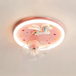 Cartoon Pink Ceiling Fan Light 360 Degrees Shaking Head Bedroom Lamp Remote Control Home Living Room Room Fan Ceiling Light