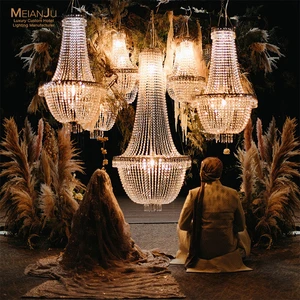 Modern Waterproof Outdoor Crystal Chandelier Luxury Wedding Party Events Lighting Garden Hotel Restaurant Villa Decor LED Gold
