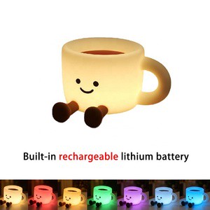 Ins Mini Smile Coffee Cup Night Lamp Dimmable RGB Silicone Night Light Kids Birthday Christmas Decor Gift