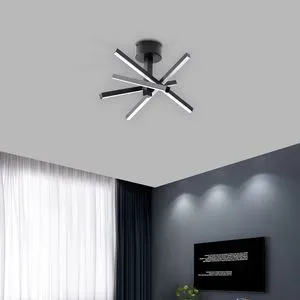 12-Inch Modern LED Ceiling Light with Geometric Starburst Design Black Finish for Living Room Bedroom or Hallways