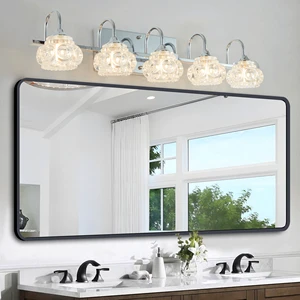 5-Light Polished Chrome Vanity Lights for Bathroom,Nickel Modern Vanity Lights with Crystal Glass Shade, Modern Wall Lights