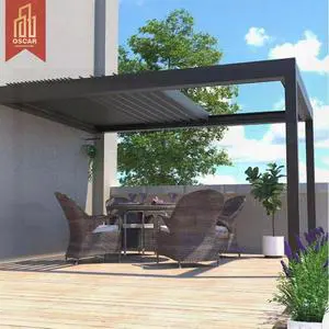 Aluminum Awning Louver Solar Pergola Roof with Led Light Ideal Backyard Garden and Poolside Outdoor Use Retractable Pergola