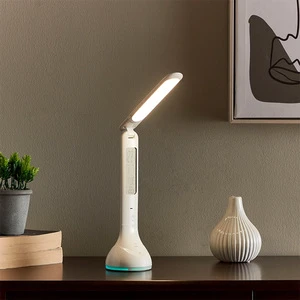 Rechargeable LED Desk Lamp with 3 Brightness Levels, Eye-Caring Light, Rainbow Base, Calendar Clock and USB Charging