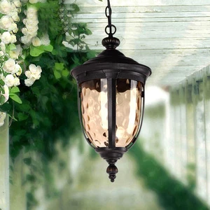 French-Style Antique Outdoor Aluminum LED Garden Ceiling Light Remote Control Wall Chain-Hung Glass Lanterns
