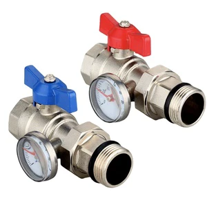 Modern Full Flow O-ring Brass Ball Valve with Thermometer for Apartment Manifold Cold and Hot Water Control