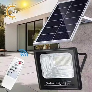 Stadium Solar Flood Lights for Outdoor Use with Sensor Reflector and Power Display - 300 Watts Smart Solar Flood Lights