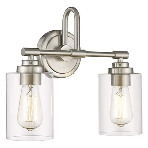 Modern 2-Light Bathroom Vanity Light Brushed Nickel Finish with Clear Glass Shade Wall Lamp for Farmhouse