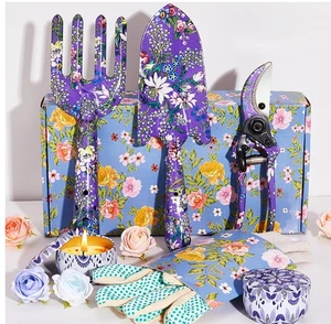 Gardening Gifts For Women 6PCS Garden Tools Set with Floral Print, Including Trowel, Fork, Scissor, 2 Candles and Gloves