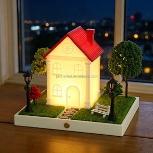 Decorative House Shaped Lamp LED Night Light 3 Colors Resin Rechargeable Table Bedside Lamp For Bedroom