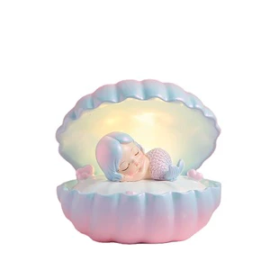 Pearl mermaid star lamp ins girl dreamy shell lamp fairy decoriative small night lamp resin handicraft
