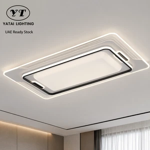 Modern Rectangular Dimmable Led Ceiling Light Remote Control Tri Color Surface Mount For Home Living Room Bedroom