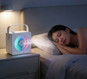 Modern Portable Desktop Air Cooling Fan Nano Humidifier Colorful Light USB Rechargeable Built-in Battery Low Noise Eco Friendly