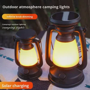 Outdoor Retro Solar LED Portable Rechargeable Small Table Tent Lamp Decorative Atmosphere Emergency Camping Light De Lamps