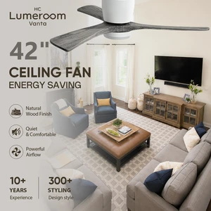 USA In Stock Modern 42 Inch Ceiling Fan with Light Flush Mount Solid Wood Design Quiet DC Motor for Bedroom Living room