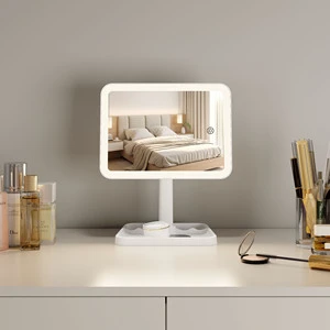 Factory Supply Manufacturers Portable Rechargeable Led Table Illuminated Vanity Mirror With Lights Adjustable Makeup Mirror