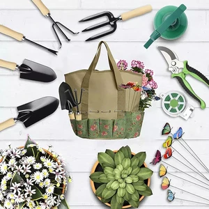 High Quality Garden Tools Kit Kids Garden Tools 9 Pcs Garden Tools Set With Wooden Handle