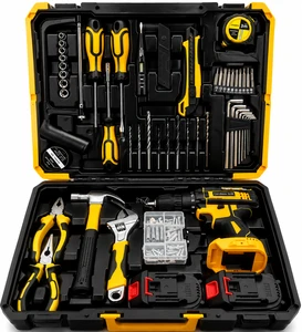 18V Cordless Drill Tool Kit with Lithium Battery Dual Batteries Power Drill Set Hand Tools Accessories Box for DIY Home Repair