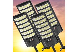 Solar Street Light Outdoor Waterproof 48000LM Wide Angle LED Flood Lamp with Motion Sensor and Remote for Parking Courtyard