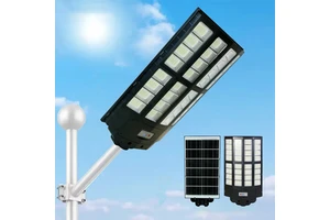 1200W Solar Powered LED Street Light with PIR Motion Sensor ABS Housing 5000LM Brightness for Pathway/Parking Lot