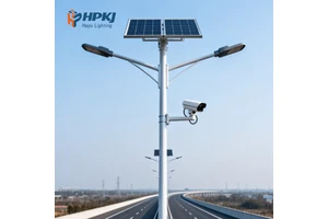 Hepu Solar LED Street Light Pole with IP65 Rating 5-Year Warranty Steel Alloy Construction for Factory Use with CCTV Camera