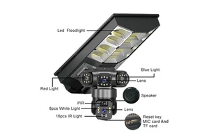Black Outdoor Waterproof Solar Street Light with Integrated 4G WiFi and Network Camera Three Lens Street Lamp