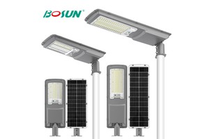 BOSUN Iron+PC Outdoor Road City Solar Lighting Pole IP65 Waterproof All In One Solar Street Light