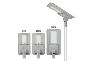 HighLux Aluminum Solar Road Light 60W 100W 180W Integrated Solar Street Lamp with Adjustable Mounting Bracket