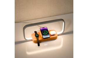 Modern LED Bedside Lamp with Wireless Charger, Stepless Dimming & Time Display