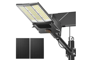 Super Lumen Aluminum PC LED Street Light Outdoor Radar Sensor Road Lamp with Double Solar Panel for Large Squares Parking Lots
