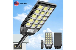 US Stock High Bright Solar Street Light Outdoor IP65 Waterproof LED Road Lamp with Motion Sensor Dusk to Dawn for Garden Parking