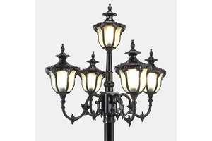 Modern Hot Selling Outdoor Vintage 2.5m-6m 2-5 Heads Aluminum Yard Lamp Garden Pole Light for Villa Hotel Street Garden