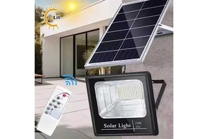 Stadium Solar Flood Lights for Outdoor Use with Sensor Reflector and Power Display - 300 Watts Smart Solar Flood Lights