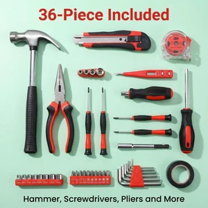 36 Piece Essential Portable Hardware Tool Box Set for Small Apartment Fix and DIY Repair
