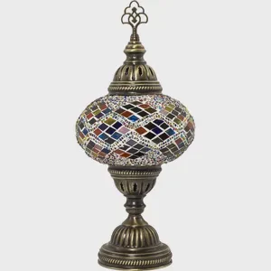 Turkish Handmade LED Desk Lamp Tiffany Stained Glass Mosaic Lampshade Electric Table Lamps Bedroom Application Turquoise Base