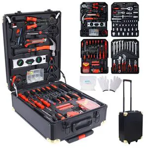 Black Hard Case Rolling Tool Box Kit 969pcs General Household Repair Set 4-Drawer Storage Combination Wrenches for Handymen