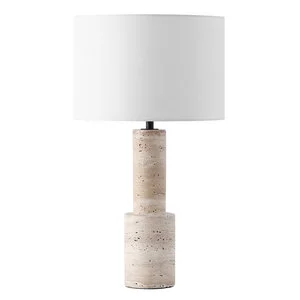OEM Wholesale Wabi-sabi Travertine Table Light Modern Retro LED Travertine Desk Lamp With Fabric Shade For Bedside Dining Desk